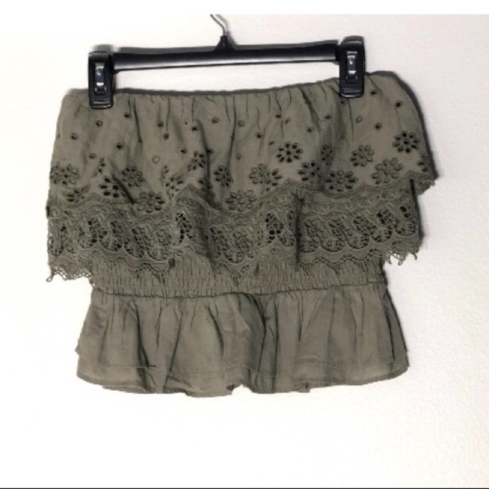 Army Green Ruffled Tube Top